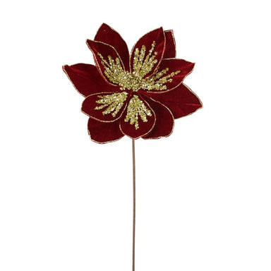 22 in Glitter Poinsettia Stem - Red/Gold