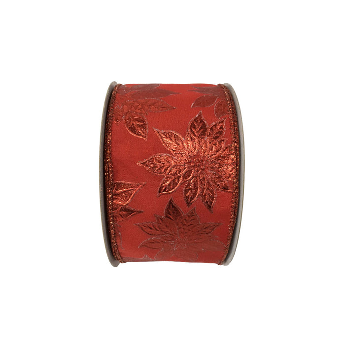 2.5 in Metallic Poinsettia Ribbon - Red