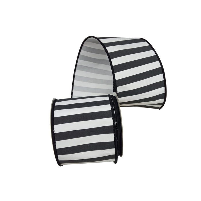 4 in Taffeta Stripes Ribbon - Black/White
