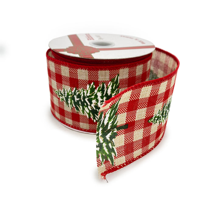 Check w/Xmas Tree Ribbon - Red/Cream/Green