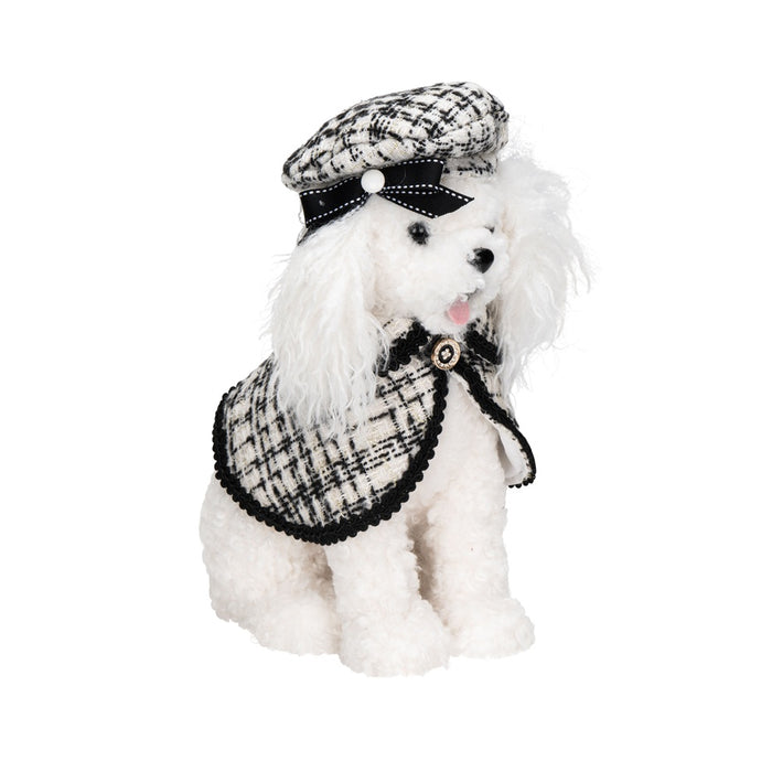 12 1/2 in Fashionista Poodle w/Cape & Beret - White/Black