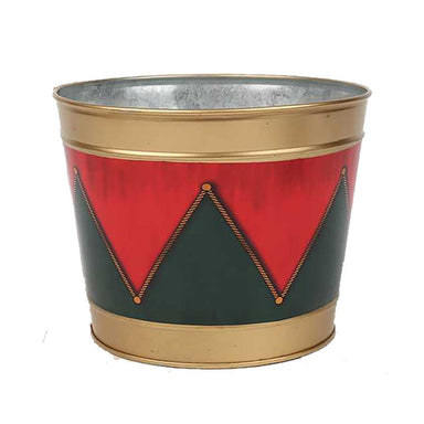 6.5 in Holiday Drum Pot - Red, Green, Gold
