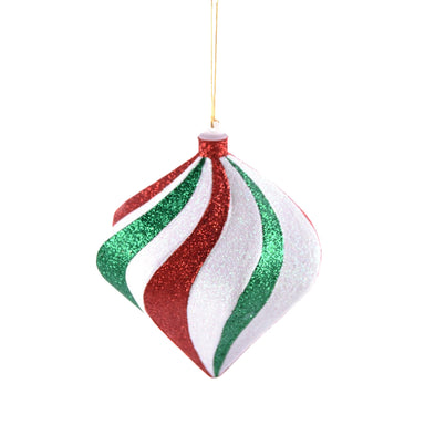 Glitter Swirl Onion Ornament - Red/White/Green