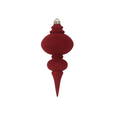 9 3/4 in Plastic Flocked Finial Ornament - Burgundy