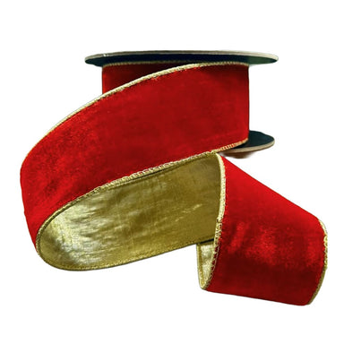 2.5 in Lush Velvet Metallic Ribbon w/Light Gold Back - Red