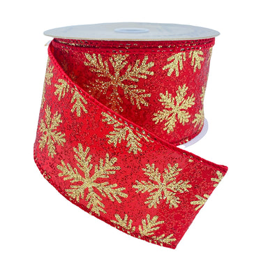 Glitter Snowflake Ribbon - Red/Gold