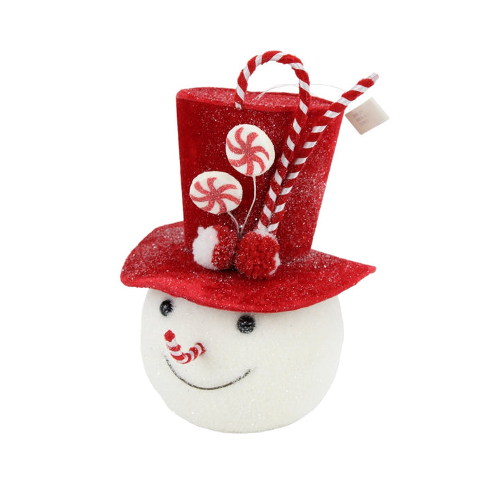 11 in Snowman Head Ornament - Red/White