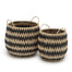 12 3/4" Round Two Tone Rush Straw Basket w/Ear Handles