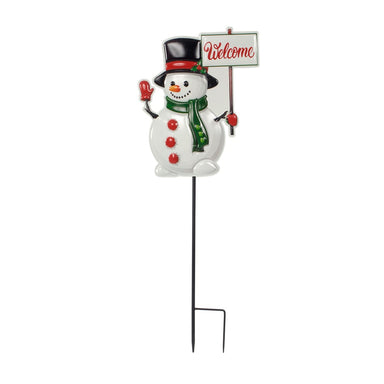 31 3/4 in Metal Snowman Stake w/'Welcome' Sign