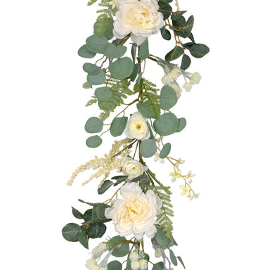 5' Polyester Mixed Flower Garland - Green/White