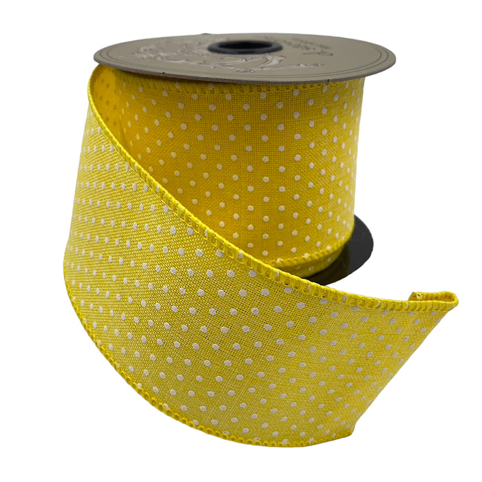 2.5" Faux Linen Swiss Polka Dot Ribbon - Yellow