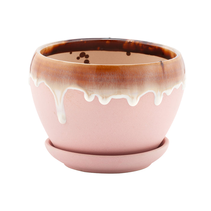 4.5" Drip Glaze Planter w/Saucer