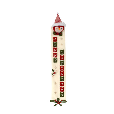 45 in Fabric 'Merry Christmas' Sign w/Owl Head & Advent Pockets - White/Red/Green