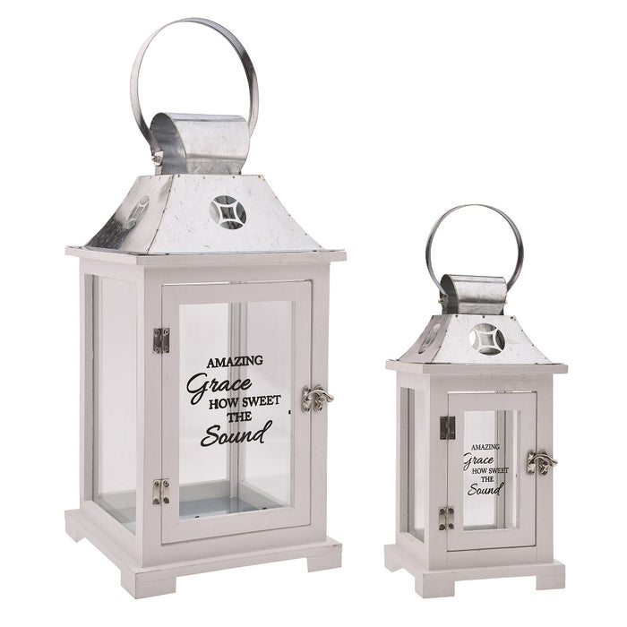 Amazing Grace White/Galvanized Lantern