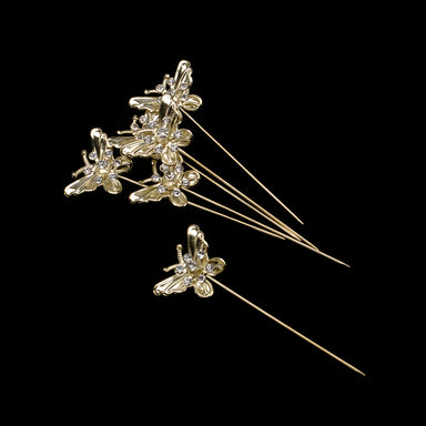Metal Diamond Butterfly Stick Pin - Gold