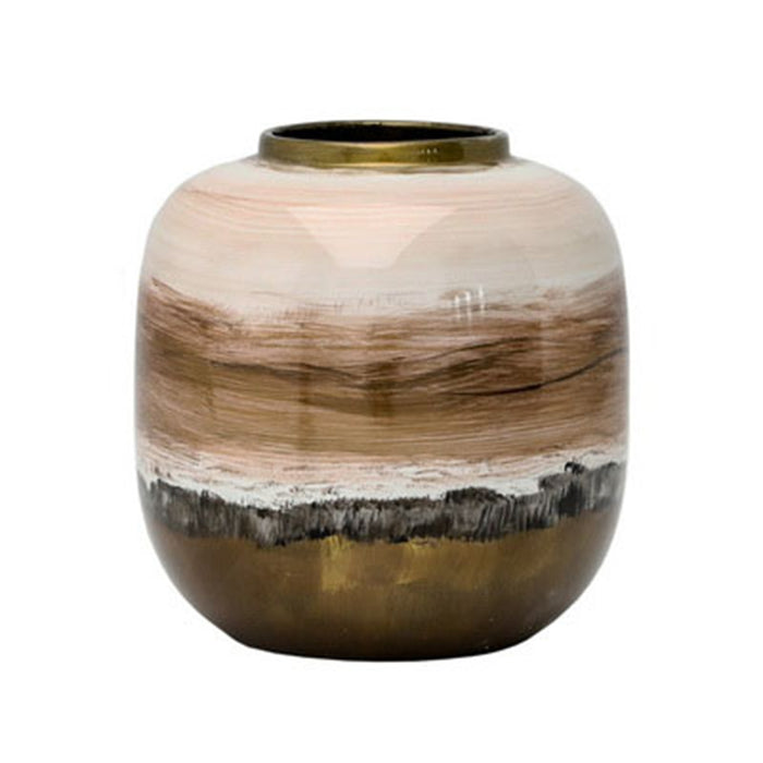 9 in Handpainted Pot - Brown/White