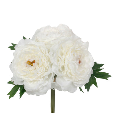 11"L Polyester Peony Bundle - White