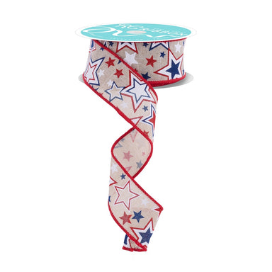 1.5 in Printed Stars w/Glitter Ribbon - Red/White/Blue