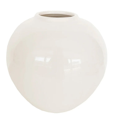 8" Stone Look Round Pot - White