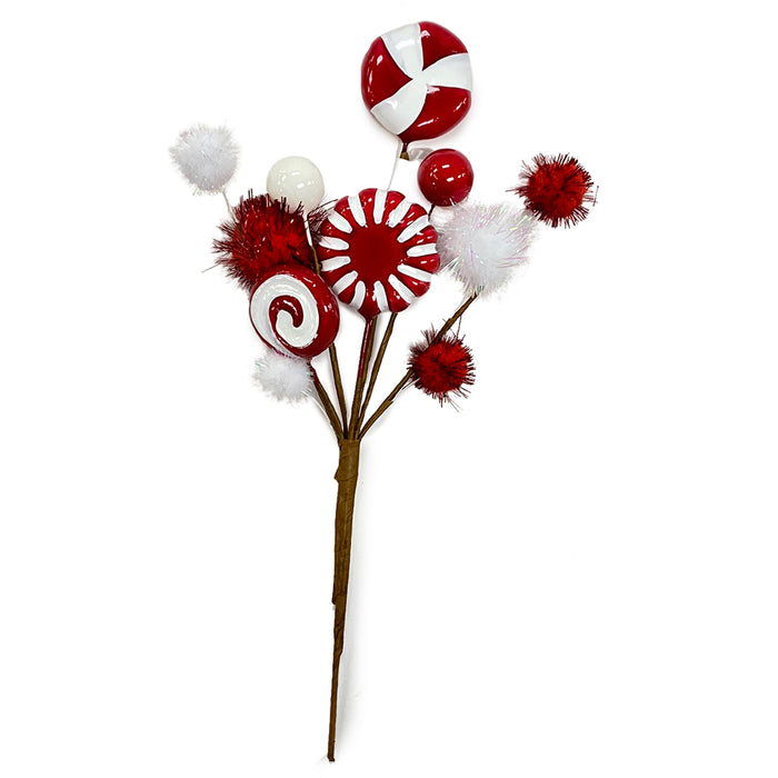 8 5/8" Candy/Pompom/Berry Pick - Red/White