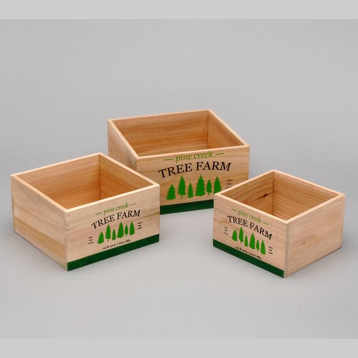 Square Wooden Planter w/"Pine Creek Tree Farm" - Medium