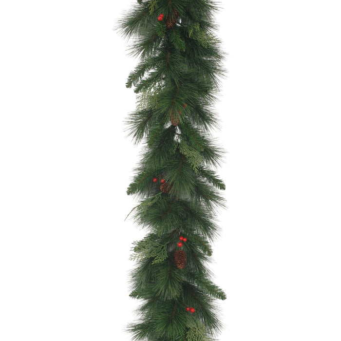 9 Ft Hardneedle Mixed Festive Pine Garland - Green
