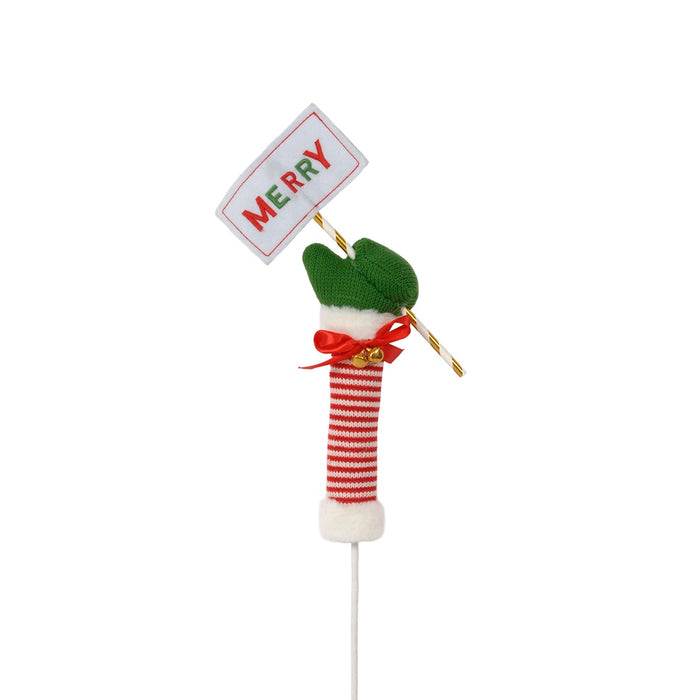 23 1/2 in Polyester Elf Pick w/Sign - Green/White/Red