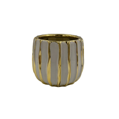 4.75" Striped Pot - White/Gold