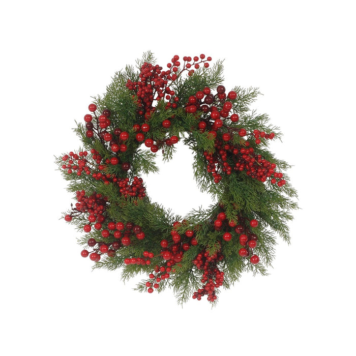 22 in Juniper Wreath w/Mixed Berries on Vine - Red/Green