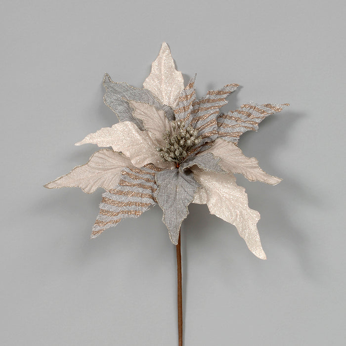 Fabric Poinsettia w/Glitter - Grey/Multi