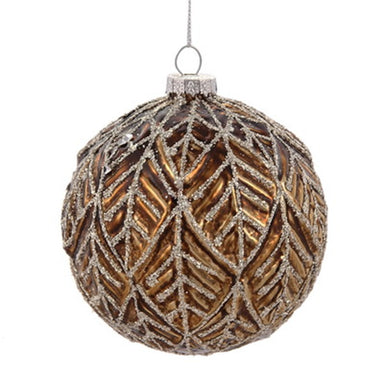 100 Mm Glittery Leaf Ball - Brown/Gold