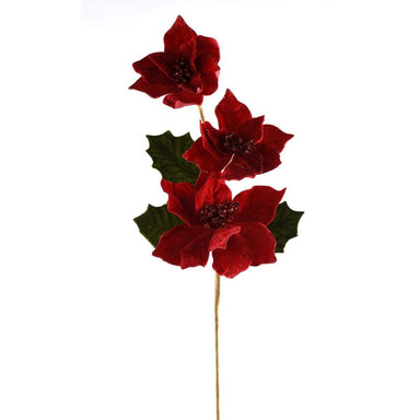 23 in Velvet Poinsettia Spray - Red