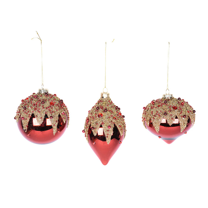 Glass Bead Ornament - Red/Gold