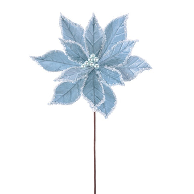22 in Velvet Poinsettia Stem - Light Blue