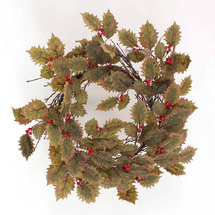 24" Holly Twig Wreath - Vintage Red/Green