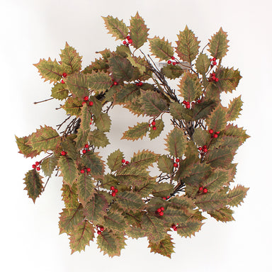 24" Holly Twig Wreath - Vintage Red/Green