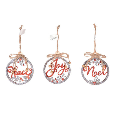 4.25" Joy Noel Peace Ornament - Natural/Red