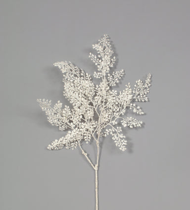 Glittered/Sequin Fern Leaves Spray - White