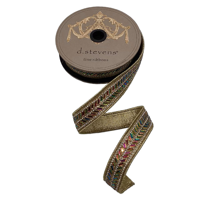 1 in Metallic Dupion Iris Herringbone Ribbon - Gold