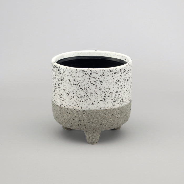 Stoneware Pot w/Feet And Black Speckles