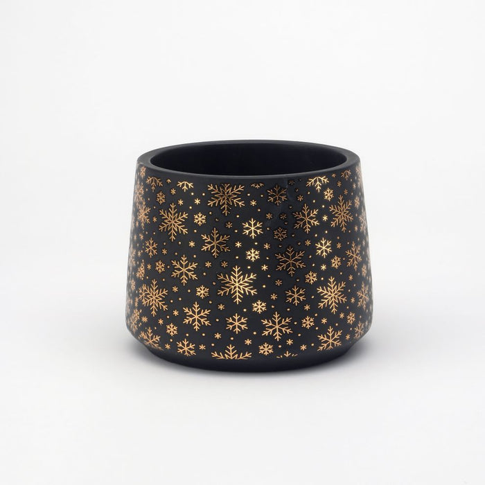 Snowflake Cement Tapered Pot - Black and Gold