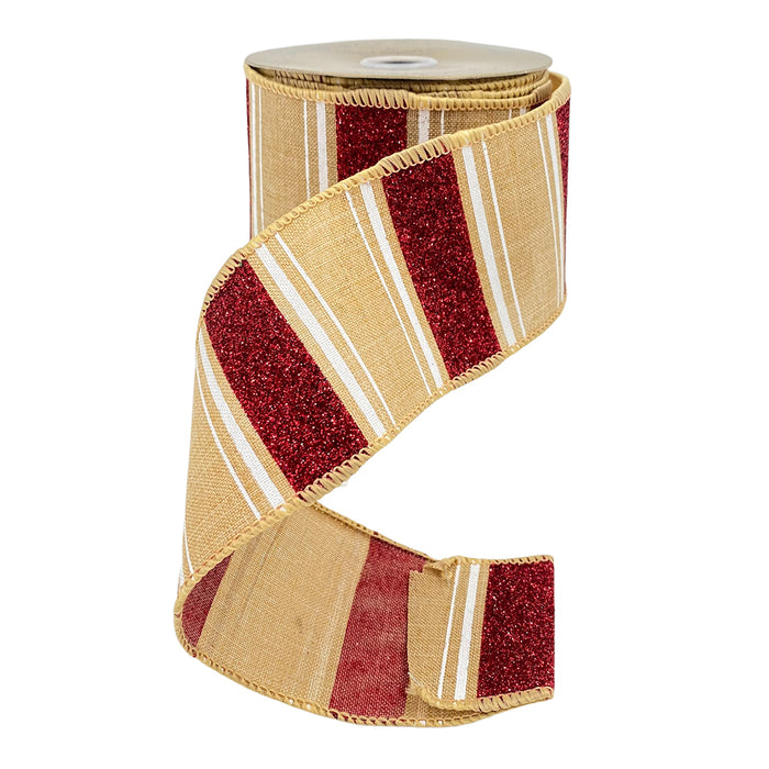 Glitter Stripe Ribbon - Red/Natural