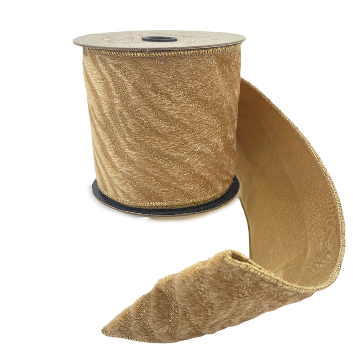 4" Horsehair Glitter Tiger Stripe Ribbon - Gold