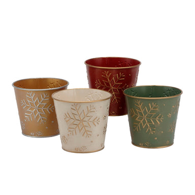 4 7/8 in Round Metal Pot w/Embossed Snowflakes