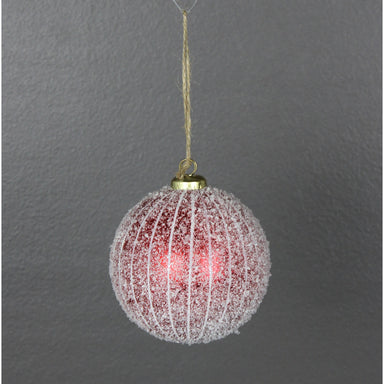 4 in Snow Stripe Ball Ornament - Red