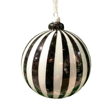 100 Mm Hand-Blown Stripe Bauble Porcelain Cap - Black/White