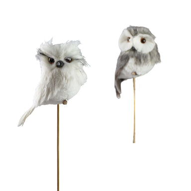 Owl On Pick - White/Natural (Assortment of 2)