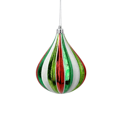 5 1/2 in. Plastic Ribbed Tear Drop Ornament - Green/Red/White