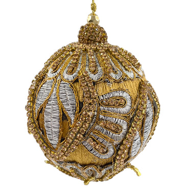 4" Jeweled Ball Ornament - Ivory/Gold