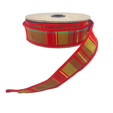 1" Taffeta Michigan Ave Plaid Ribbon - Red/Green